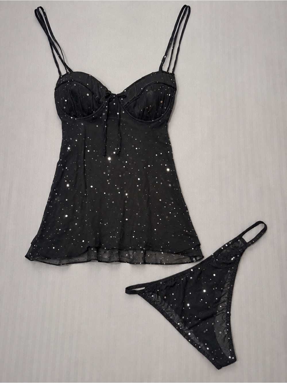 Cinema Etoile Seductivewear Black Sheer Sparkle Cami & Thong